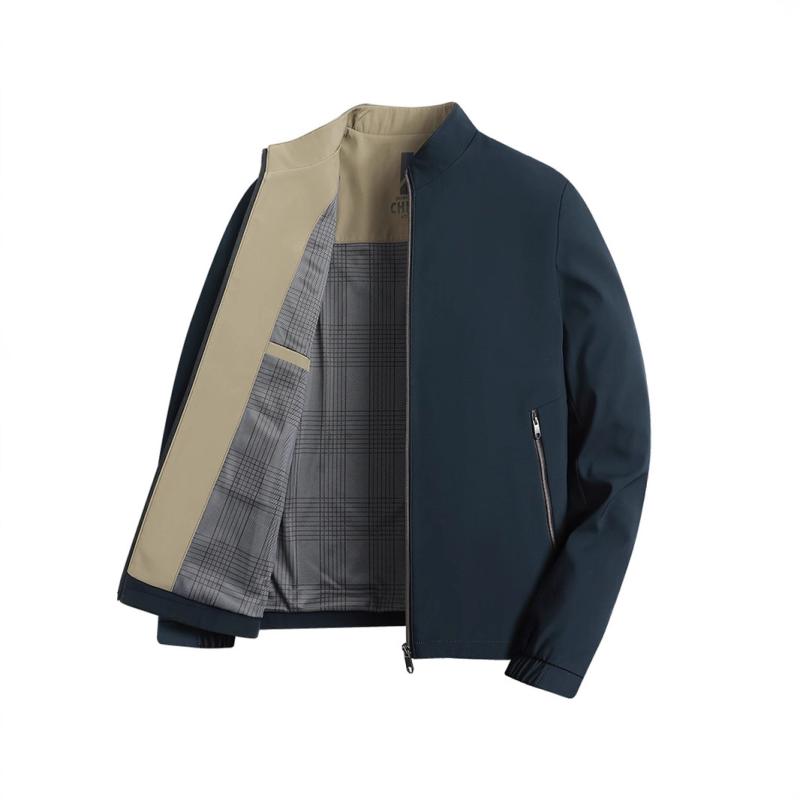 ジャケット 男性用 ブルゾン スタンドカラー ビジネス カジュアル 紳士服 アウター 耐摩耗 高色牢度 ポリエステル 無地 黒 紺 カーキ