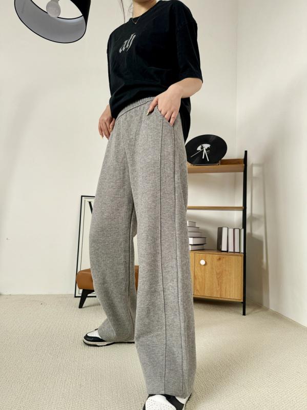 パンツ レディース 秋冬 コーデュロイ ワイドパンツ リラックス ストレート ズボン カジュアル ゆったり ゴムウェスト 綿 混紡 ミディアムグレー ブラック ベージュ