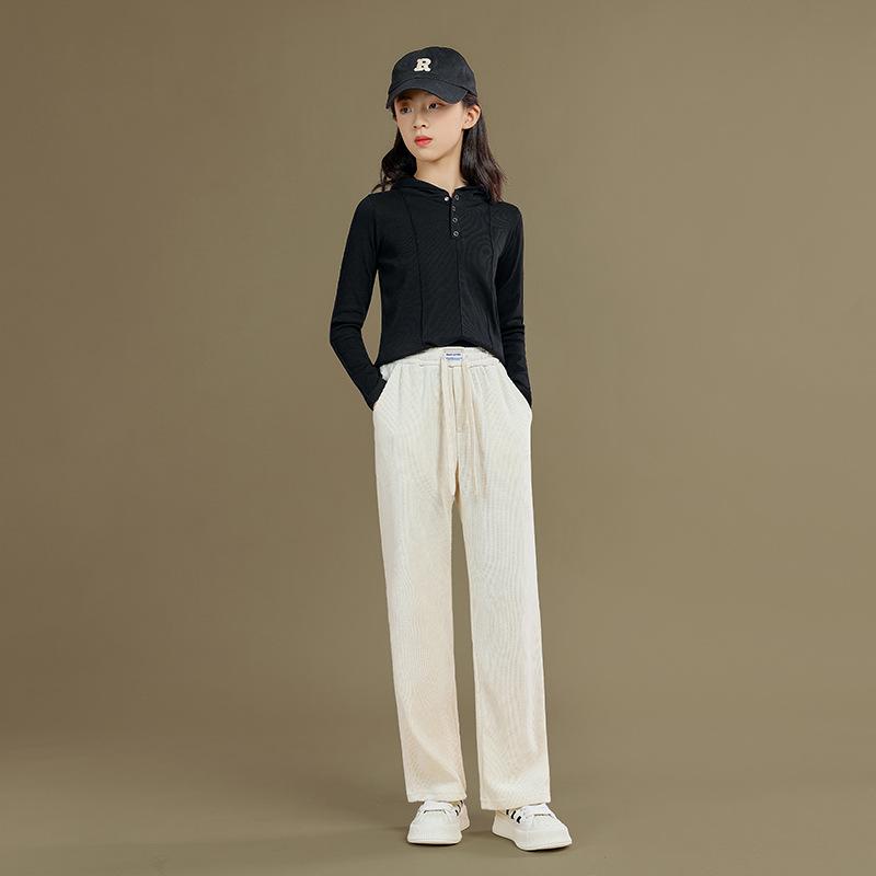 子供服 コーデュロイパンツ ガールズ ストレートパンツ ロングパンツ 女の子 ズボン 春秋 冬 8歳以上 130cm 140cm 150cm 160cm 165cm ゆったり 普段使い リラックス Bクラス 杏色 黒