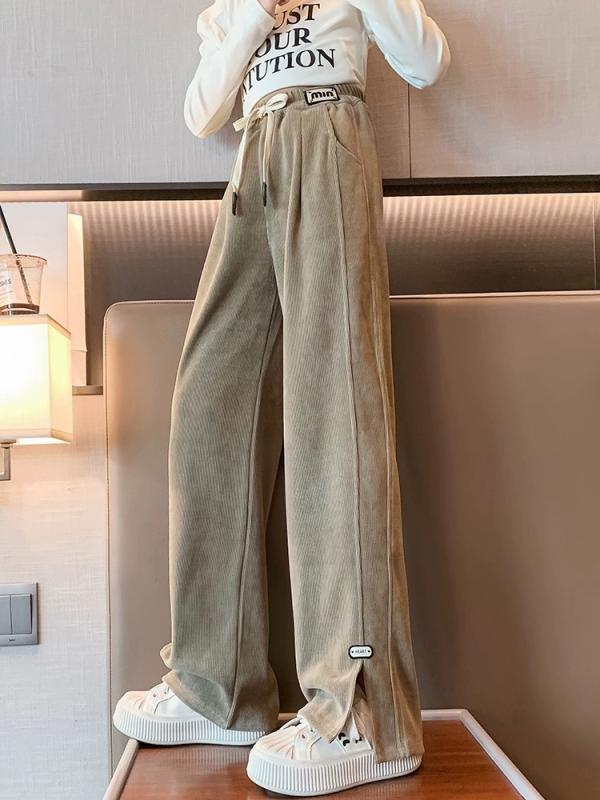 子供用パンツ 春秋 女児 ストレートパンツ カジュアルパンツ ゆったり コーデュロイ ワイドレッグパンツ 高学年向け 春 秋 黒 ブラック ベージュ カーキ色