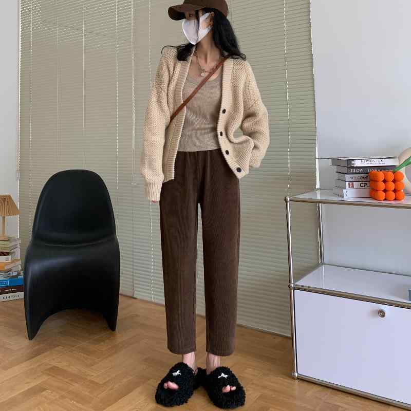 パンツ レディース 秋冬 小柄 コーデュロイパンツ 暖か ハーレムパンツ テーパードパンツ 高身長 ブラック グレー ブラウン ベージュ 綿