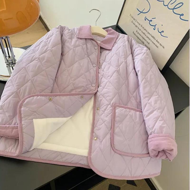 ジャケット レディース 秋冬 韓国風 紫色 キルティング ショート丈 コットン アウター 私服名媛スタイル