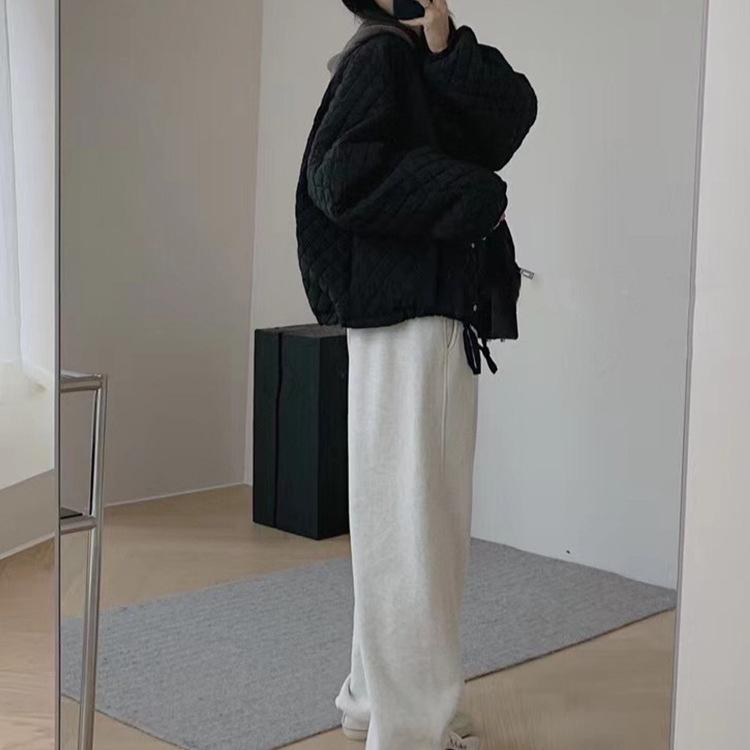 コート レディース 秋冬 ショート丈 ノーカラー 菱格 アウター ポリエステル 綿 あったか ポケット付き きれいめ かわいい エレガント 上品 ベージュ ブラック