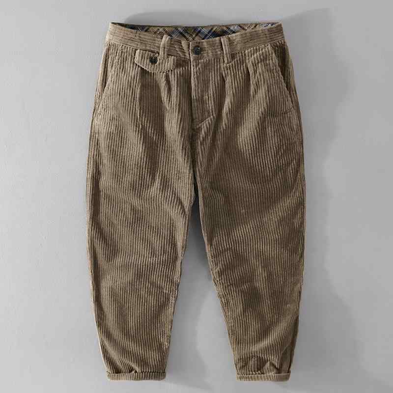 パンツ メンズ 秋冬 コーデュロイパンツ レトロ ルーズフィット ストレート 9分丈 ミドルウエスト 日常 普段使い リラックス ゆったり ブラウン系 ブルー系