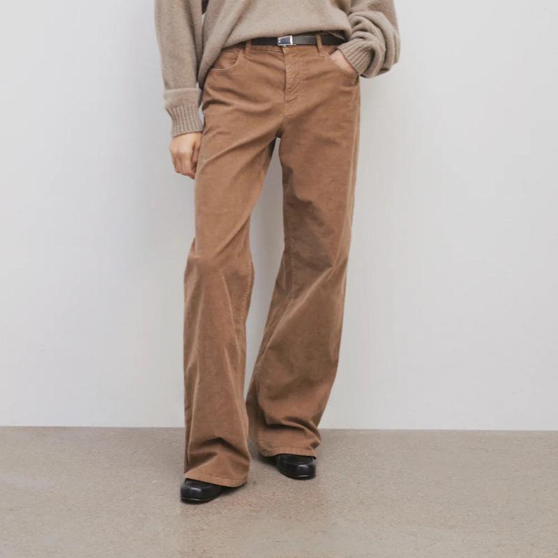 パンツ レディース 綿 コーデュロイ ストレートパンツ 高見え 美脚 ブラウン S M L｜イーマイショップ