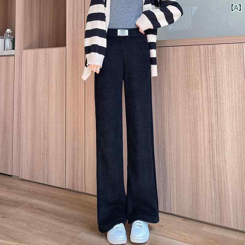 パンツ レディース 羊羔? ワイドレッグパンツ 秋冬 高腰 厚手 コーデュロイ 裏起毛 あったか リラックス ゆったり 普段使い ブラック ベージュ カーキ グレー