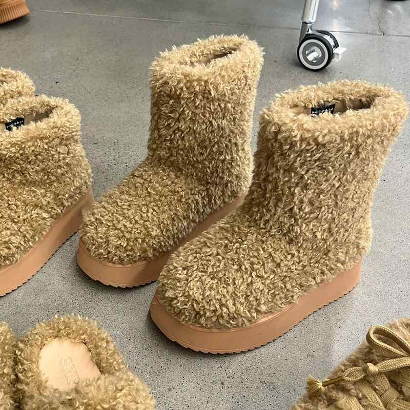 ブーツ レディース スノーブーツ ショートブーツ 厚底 ファー ボア あったか 防寒 冬 ラウンドトゥ 履きやすい かわいい 婦人靴 普段使い｜イーマイショップ