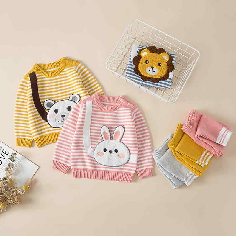 ニット ベビー服 上下セット 長袖 秋冬 子供服 パジャマ 部屋着 綿100% かわいい くま柄 ボーダー あったか インナー 男の子 女の子 幼児 普段着 70 80 90 100