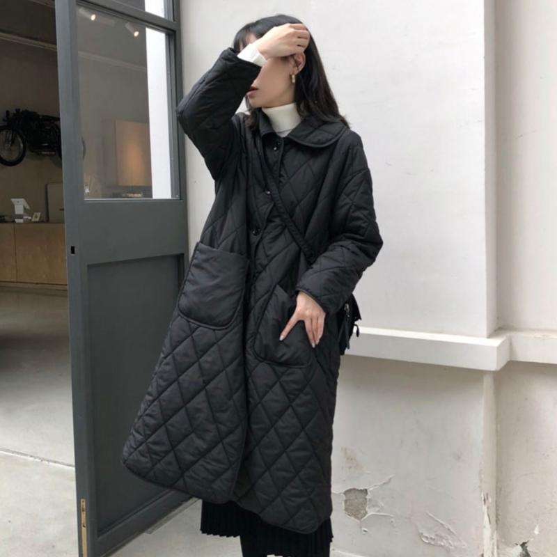 綿入りコート レディース 冬 中綿入り ジャケット ゆったり ひし形 キルティング 暖かい アウター 防寒着 中厚手 ショート丈 ブラック コーヒー色
