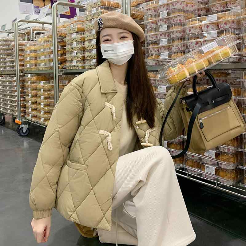 綿入れ レディース ショート丈 菱形 キルティング ダッフルボタン ジャケット アウター 秋冬 清新 甘め かわいい ポリエステル ゆったり 普段使い