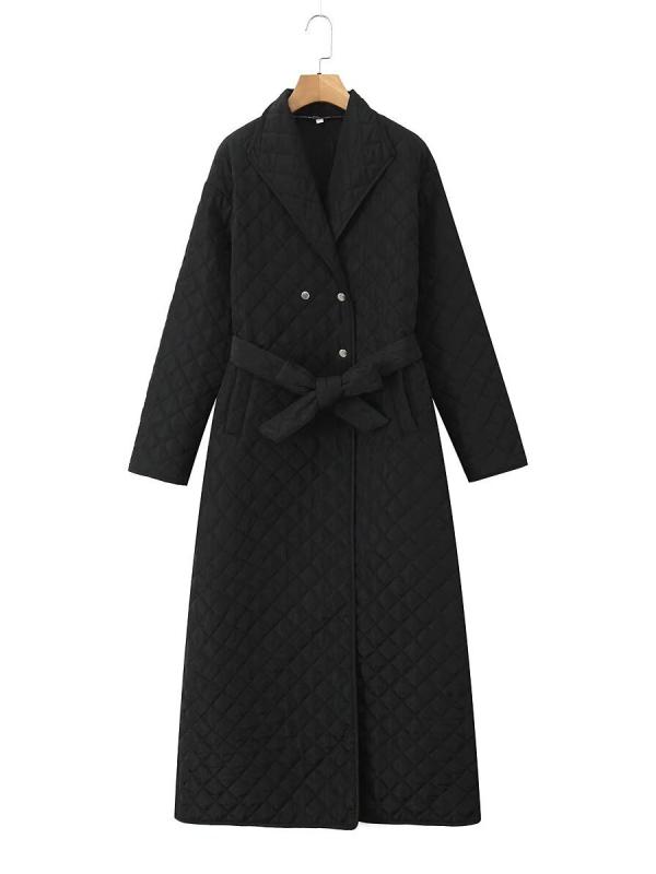 厚地の外套 レディース 冬服 斜方形透かし彫り 中綿入り口・入口 アウター ロング丈 膝丈 黒いこと 生あたたかい 防寒 あったか 心地好い 表現スタイル 普段使い