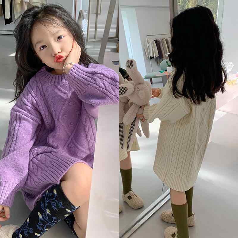 ニットワンピース キッズ 女の子 子供服 ケーブル編み 厚手 秋冬 長袖 プルオーバー ラウンドネック 普段着 通園 通学 かわいい