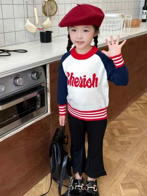 ニット キッズ 女の子 秋物 長袖 薄手 子供 ベビー セーター トップス カットソー 丸首 スポーツ 普段着 通園 通学 綿85% 90cm 100cm 110cm 120cm 130cm 140cm 150cm 160cm