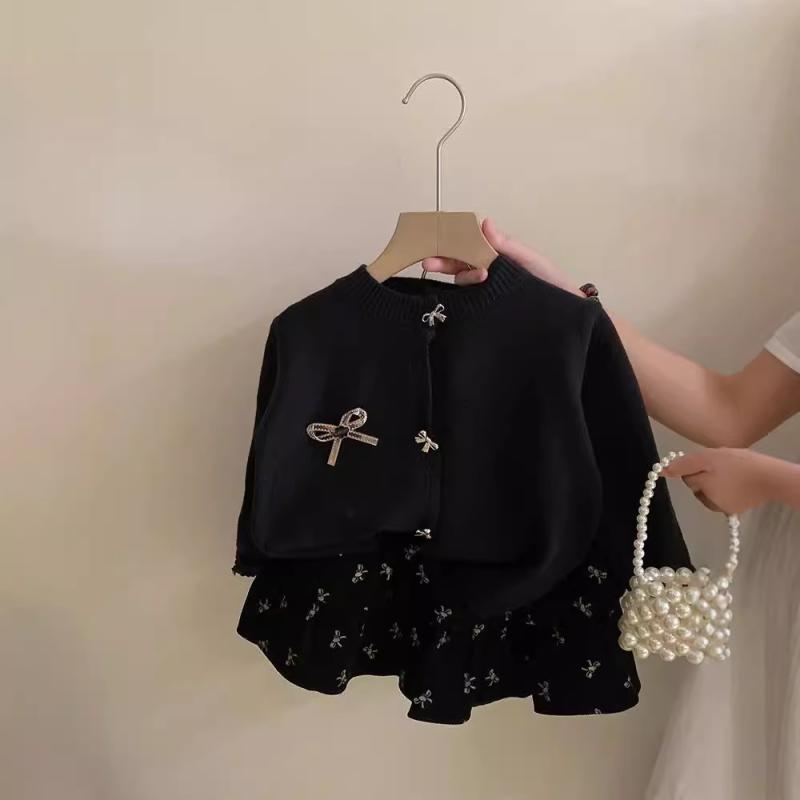 子供服 ニットカーディガン & スカートセット 春秋 女の子 韓国風 かわいい 蝶結び 長袖 トップス ミニスカート 普段着 おしゃれ着
