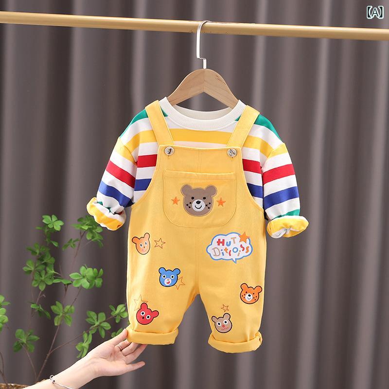 キッズ ベビー服 春秋 セットアップ オーバーオール パンツ 上下セット 長袖 チェック柄 コットン