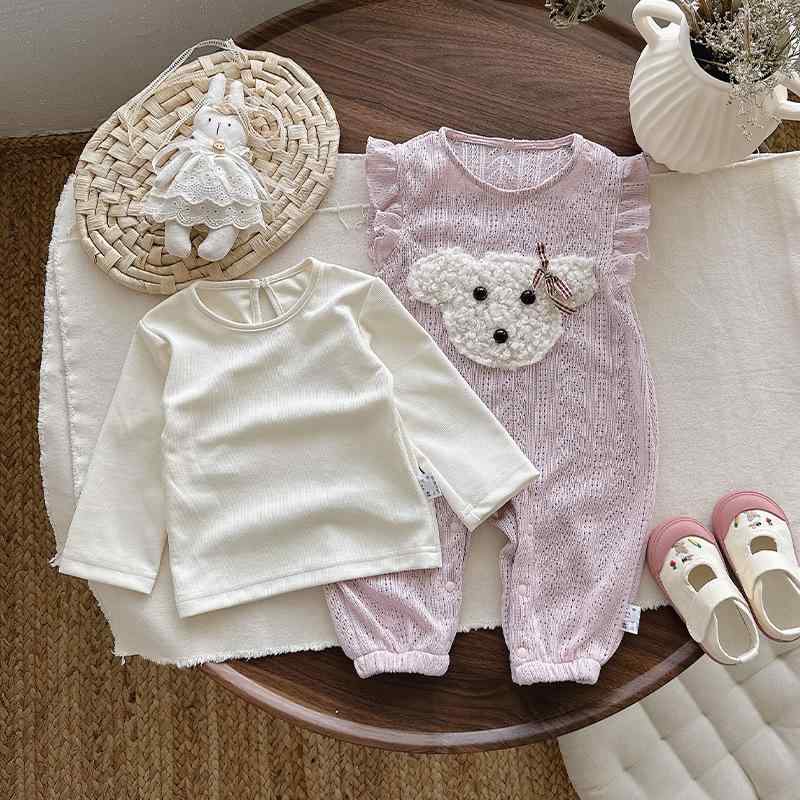 ベビー キッズ 女の子 パンツセット 2点セット かわいい サロペット カバーオール 上下セット 綿 73CM 80cm 90cm 100cm ピンク系 秋
