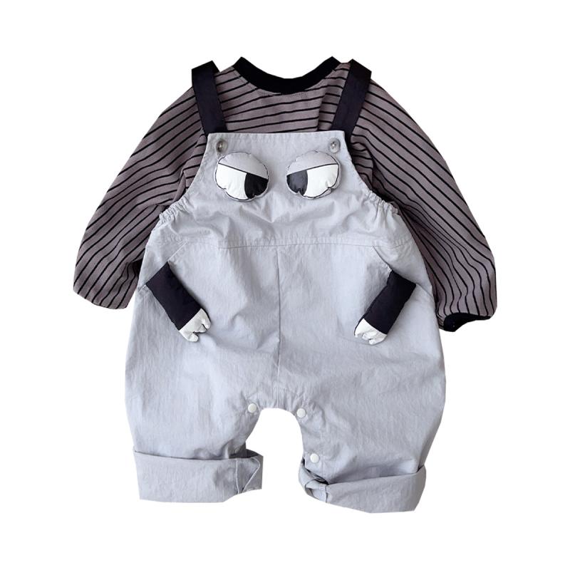 子供服 上下セット 男児 ストライプ トップス サロペット かわいい 恐竜 ベビー 幼児 春秋 綿 73CM 80cm 90cm 100cm