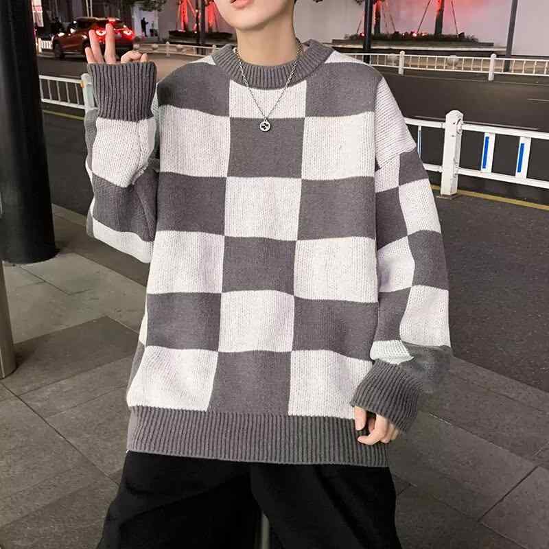 ニット メンズ 秋冬 韓国風 トップス セーター 配色 幾何学模様 ゆったり カジュアル オシャレ 暖かい 長袖 防寒 カットソー ニットソー プルオーバー