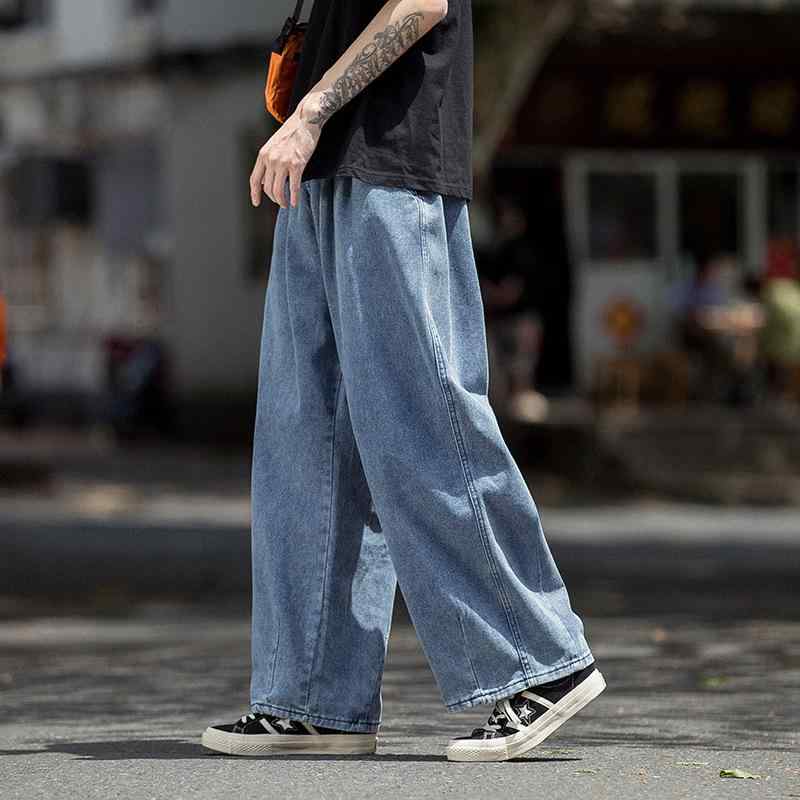 デニム メンズ 男性用 ワイドパンツ ストレートパンツ ジーンズ ジーパン ズボン ボトムス ゆったり ルーズフィット レトロ ウォッシュ加工 ブラック 黒 ブルー 青 普段使い