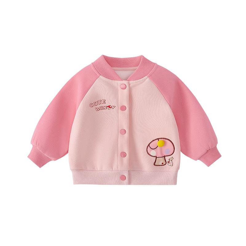 子供服 ジャケット 女の子 秋物 ベビー服 立襟 アウター 抗菌 野球 かわいい 普段着 ピンク系