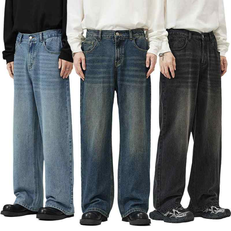 デニムパンツ メンズ 男性用 ゆったり ストレート ジーンズ ジーパン ズボン 復古 ウォッシュ加工 オールシーズン