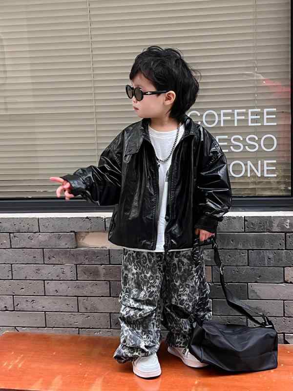 ジャケット キッズ 男女兼用 子供服 ライダースジャケット 春秋 アウター トップス 韓国風 黒 ブラック