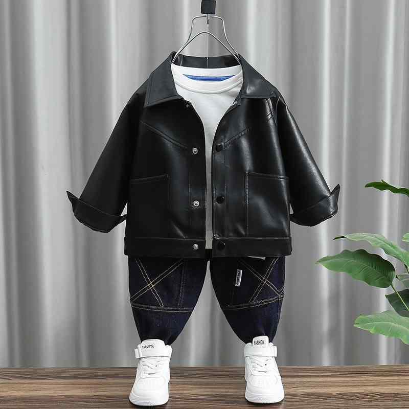 子供服 ジャケット 男の子 アウター 春秋 ブルゾン レザー風 韓国風 おしゃれ かわいい 小学生 幼児 ボーイズ ブラック コーヒー色