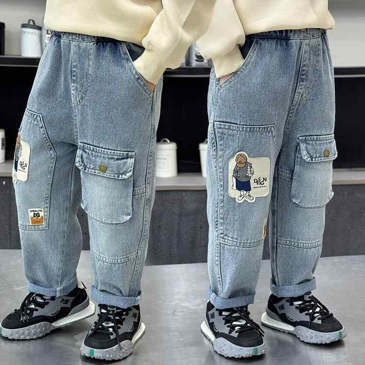 キッズ デニムパンツ 男の子 子供服 春秋 ワークパンツ ロングパンツ カジュアルパンツ 中小儿童 ボーイズ ズボン 綿 おしゃれ