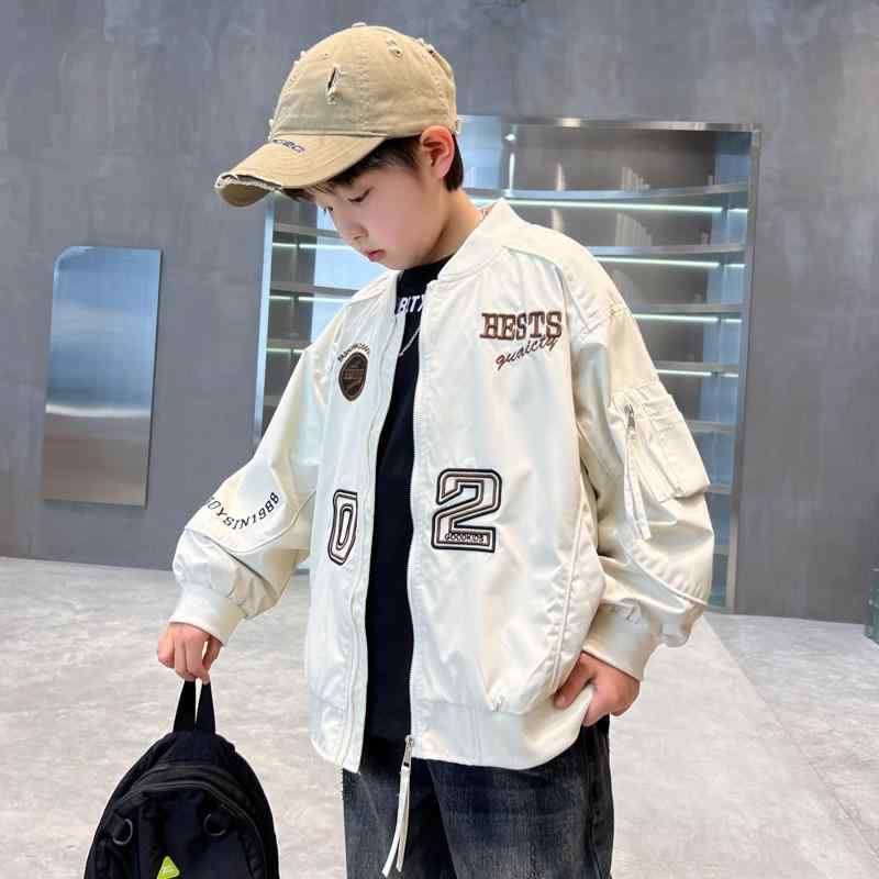 キッズ ジャケット 春秋 中大童 男の子 アウター 子供服 ジャンパー 長袖 ブルゾン カジュアル スポーティー ポリエステル レッド ホワイト