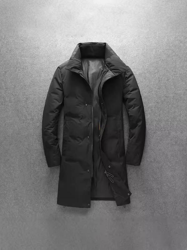 羽絨服 男性用 ハーフコート ビジネス カジュアル 防寒 アウター 白ダックダウン 立襟 ブラック M L XL 2XL 3XL 4XL 伸縮性