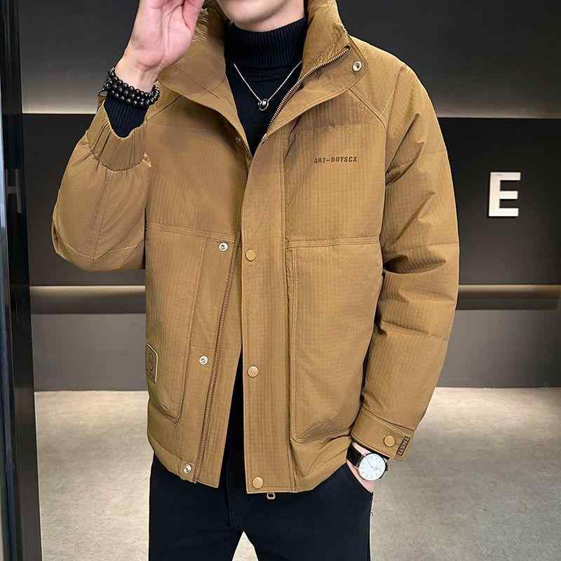ダウンジャケット メンズ 男性用 立襟 ショート丈 防寒 暖か 厚手 裏起毛 冬 カジュアル ファッション 韓国風 黒|イーマイショップ