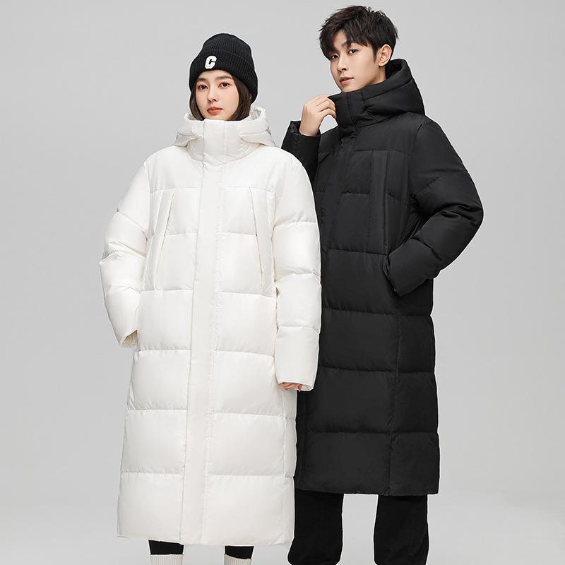 羽?服 メンズ 男性用 韓国風 デザイン フード付き 厚手 ロング丈 ダウンコート 白ダウン 暖かい アウター カジュアル 冬 ホワイト ブラック ネイビー 防寒 防水