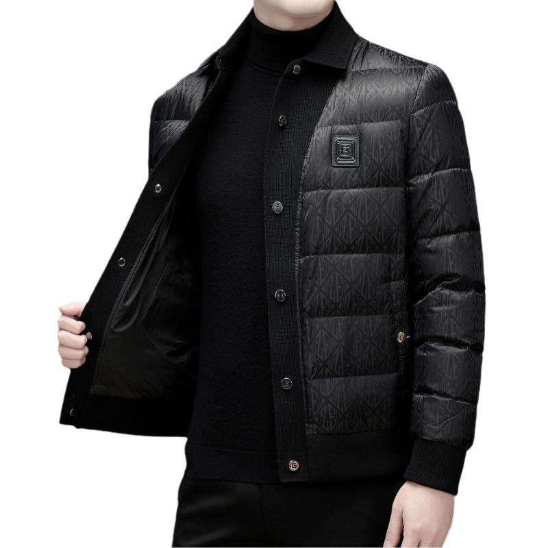 羽?服 メンズ 男性用 シャツ襟 90% ホワイトダックダウン ショート丈 アウター スタイリッシュ 韓国風 パン服 ジャケット 防寒 抗寒 休? ポリエステル 黒色 ブラック 白色 ホワイト カーキ 冬