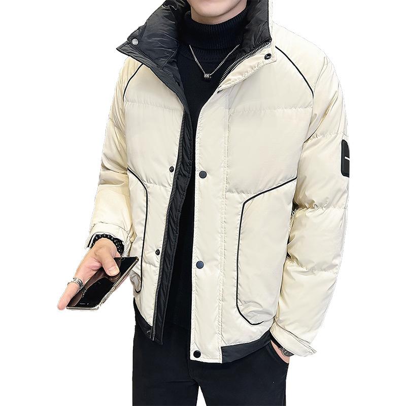 落ちこむ上衣 成人男性用 立襟 秋冬 防寒 保温 アウター お召しもの 韓国 流行り物 心地よい 表現スタイル 黒 白 ポリエステル