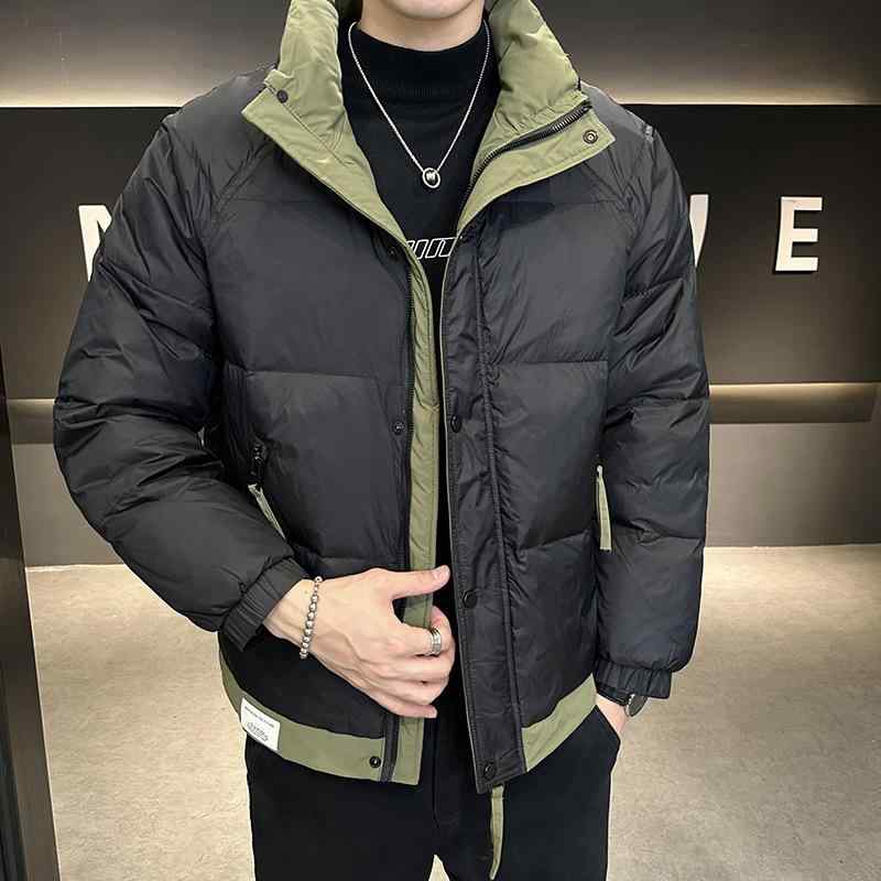 羽毛 ジャケット 男性用 防寒 アウター 切り替え ショート丈 スタンドカラー 秋冬 スポーツ 普段使い ウォーキング 運動着 ポリエステル 黒
