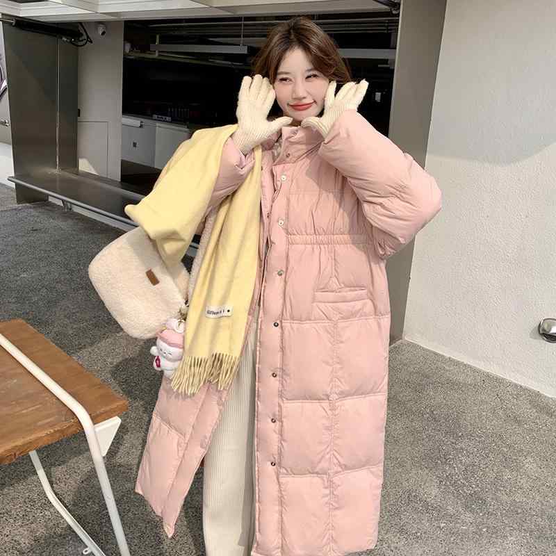 ダウンジャケット レディース 韓国風 ゆったり 厚手 ミドル丈 ホワイトダックダウン 日韓スタイル カジュアル 長袖 ピンク系 ブラック コーヒー S M L｜イーマイショップ