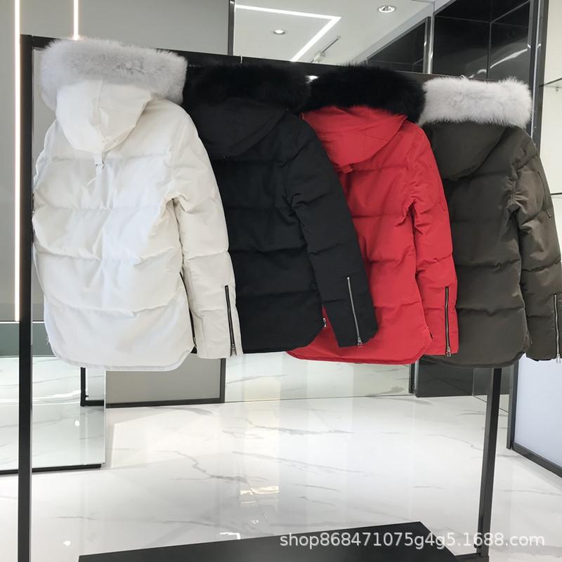ダウンジャケット レディース カナダグース風 アウター 暖か 厚手 長袖 防寒着 羽毛 撥水 フード付き ミドル丈 カジュアル スポーティー 黒 白 紺 赤|イーマイショップ