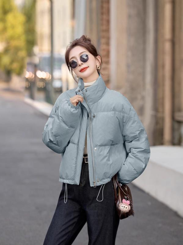 羽?服 レディース ショート丈 立襟 秋冬 白ダウン 暖かい ゆったり ポケット付き カジュアル 米白 コーヒー色 グリーン