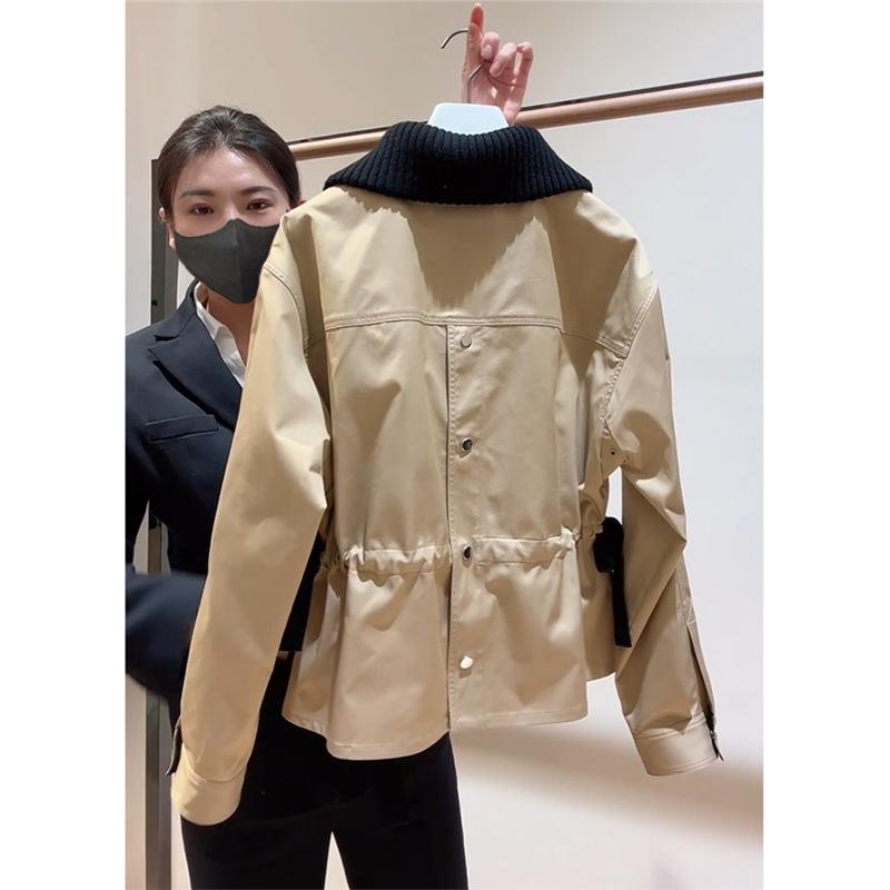 ジャケット レディース カーキ色 アウター 長袖 POLOネック プリンセススリーブ ゆったり かわいい 私服名媛 御姐風