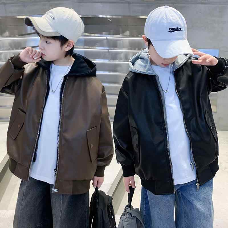 子供服 ジャケット 男の子 春秋 中童 PUレザー アウター 長袖 ボーイズ ライダースジャケット カジュアル 無地