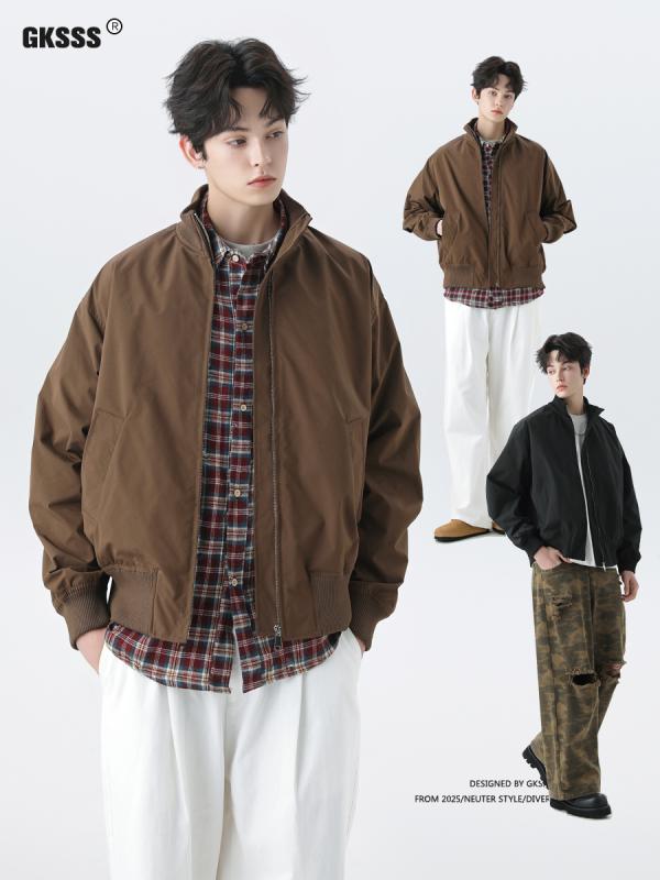 ジャケット 男性用 ブルゾン 秋冬 立襟 ?行 パイロットジャケット 厚手 ?松 ポリエステル 黒 コーヒー色 8,724円