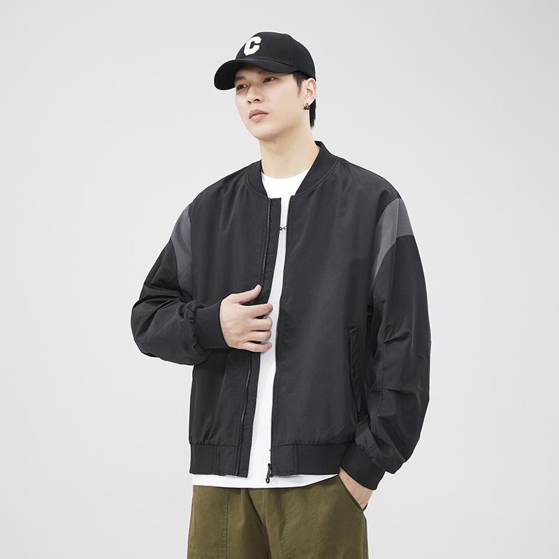 ジャケット 男性用 ワークジャケット ブルゾン ジャンパー 野球服 パイロットジャケット 長袖 耐摩耗性 ポリエステル 無地 ブラック|イーマイショップ