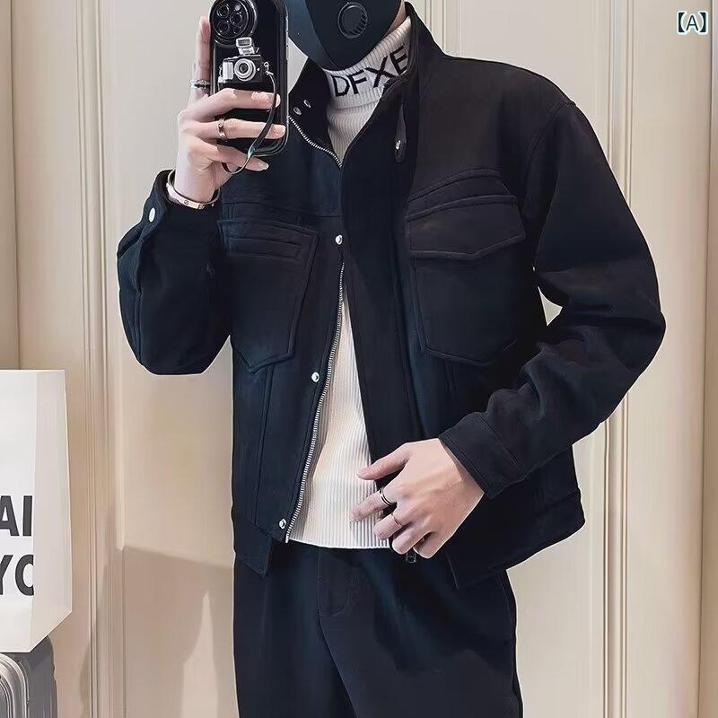 ジャケット 男性用 ブルゾン 春秋 接触冷感 伸縮性 耐摩耗性 防風 普段使い レトロ 青年 黒 黄色