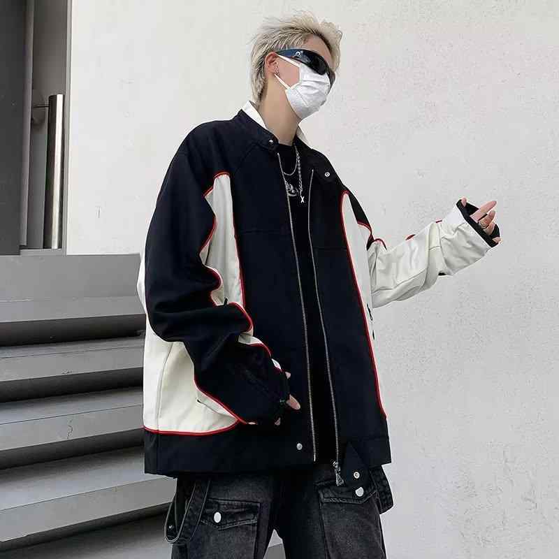 ジャケット 男性用 高級感 ライダース バイカー ウェア ブルゾン アウター 春秋 ブラック 耐摩耗性 ポリエステル