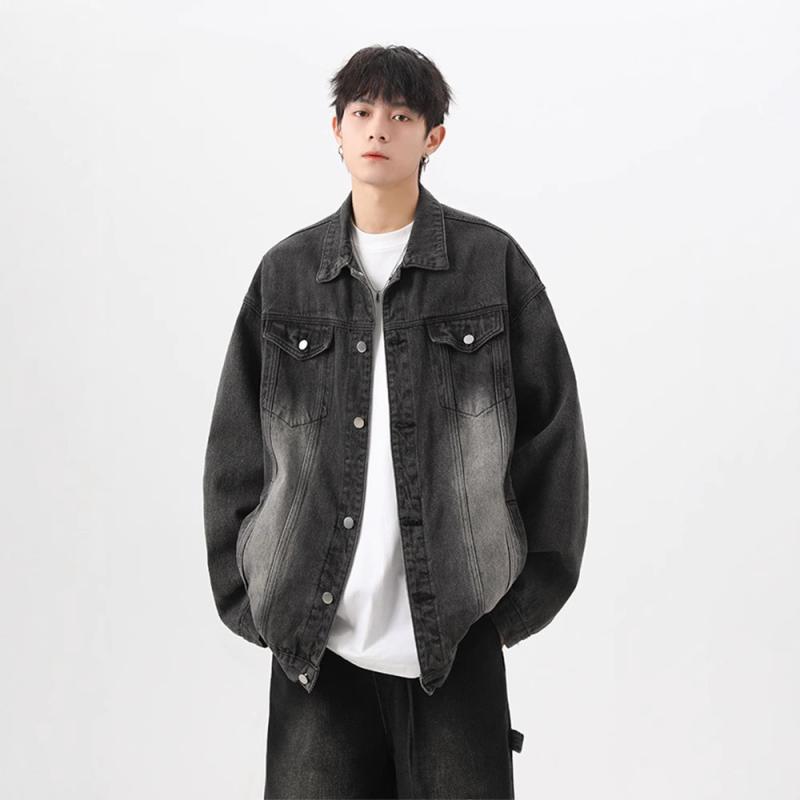 ジャケット メンズ デニムジャケット ウォッシュ加工 フライトジャケット ワークジャケット Gジャン ゆったり ブラック 黒 グレー 春秋
