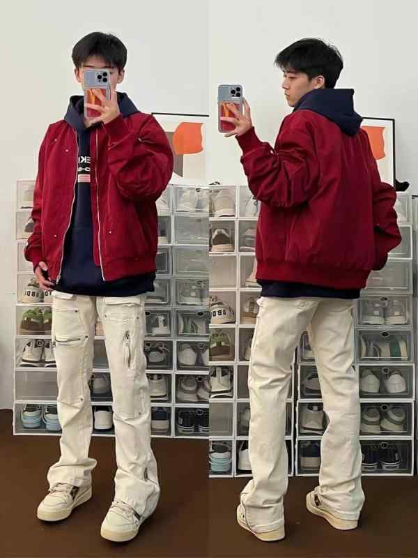 ジャケット 男性用 ブルゾン ヴィンテージ 防風 アウター 赤 黒 春秋
