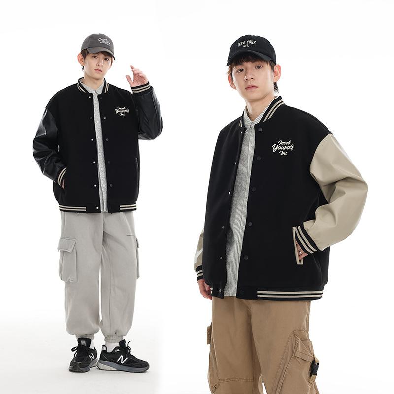 ジャケット 男性用 パイロットジャケット MA-1 ブルゾン 野球服 アウター トップス 長袖 ポリエステル 切り替え 無地 スタンドカラー ミリタリー 大きいサイズ ゆったり ルーズ カジュアル スポーティー 普段使い アウトドア ブラック ベージュ