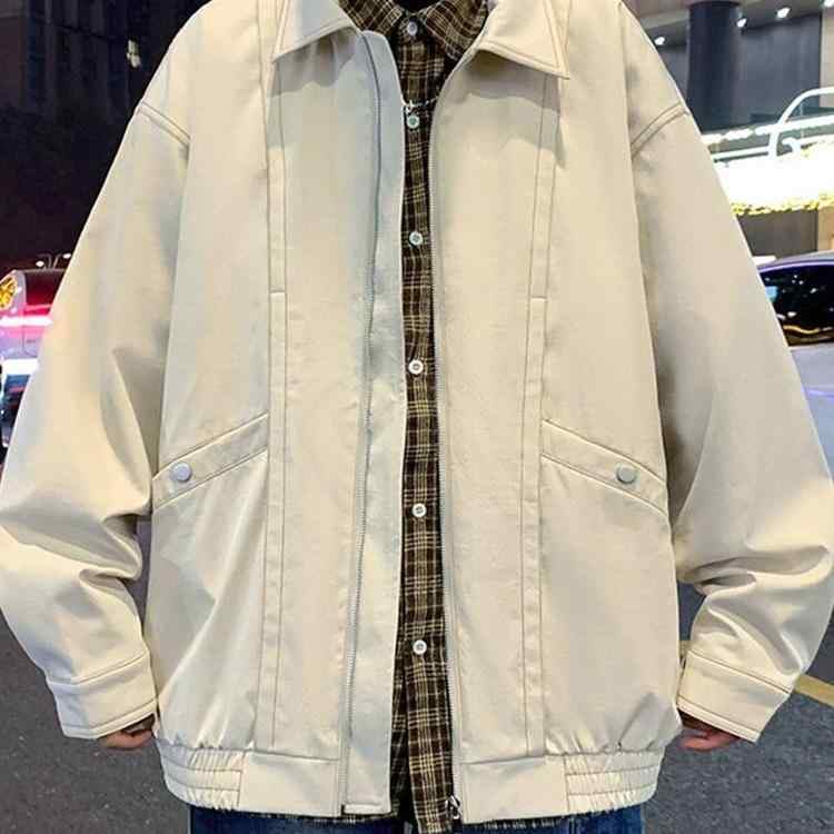 ジャケット 男性用 春秋 翻襟 パイロットジャケット ゆったり カジュアル 耐摩耗 ポリエステル ブラック系 ブルー系 ホワイト系