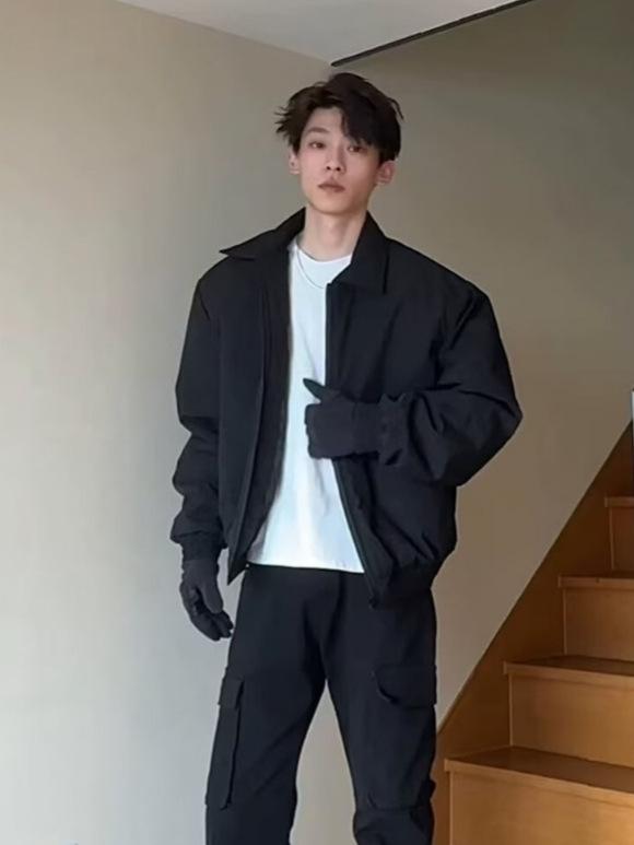 ジャケット 男性用 春秋 撥水 ブルゾン ゆったり ショート丈 フライトジャケット 野球服 無地 黒 4,841円