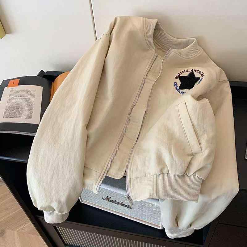 ジャケット レディース 春 スタジャン ヴィンテージ風 刺繍 野球 アウター ゆったり おしゃれ 通勤 普段使い ポリエステル かわいい 杏色